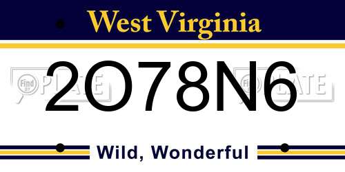 2O78N6 West Virginia License Plate
