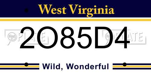 2O85D4 West Virginia License Plate