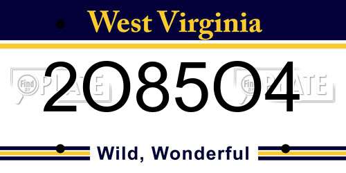 2O85O4 West Virginia License Plate
