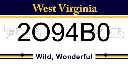 2O94B0 West Virginia License Plate