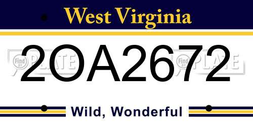2OA2672 West Virginia License Plate