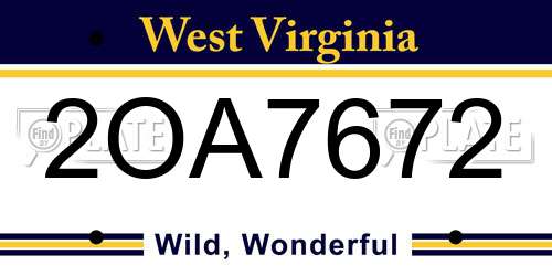 2OA7672 West Virginia License Plate
