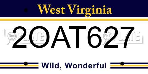 2OAT627 West Virginia License Plate