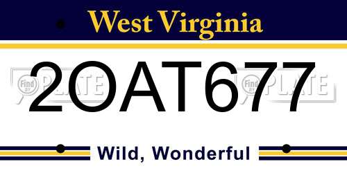 2OAT677 West Virginia License Plate