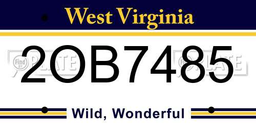 2OB7485 West Virginia License Plate