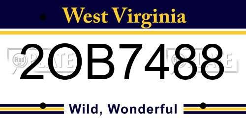 2OB7488 West Virginia License Plate