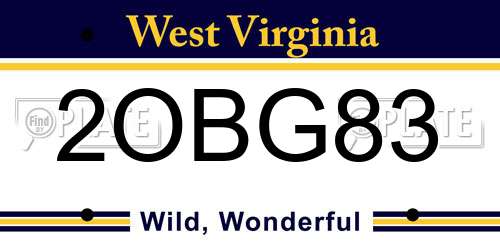 2OBG83 West Virginia License Plate