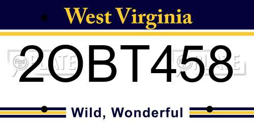 2OBT458 West Virginia License Plate