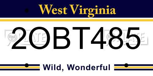 2OBT485 West Virginia License Plate