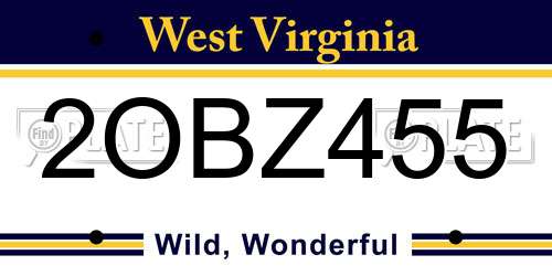 2OBZ455 West Virginia License Plate