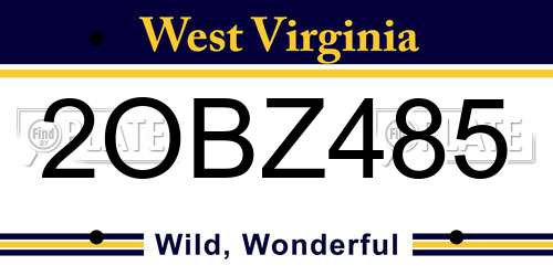 2OBZ485 West Virginia License Plate