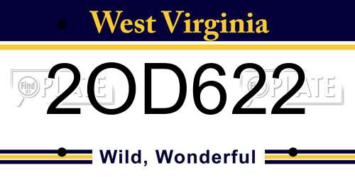 2OD622 West Virginia License Plate