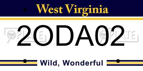 2ODA02 West Virginia License Plate