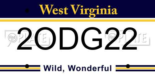 2ODG22 West Virginia License Plate