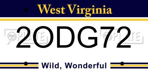 2ODG72 West Virginia License Plate