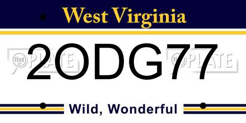 2ODG77 West Virginia License Plate