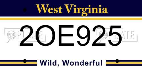 2OE925 West Virginia License Plate