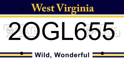 2OGL655 West Virginia License Plate