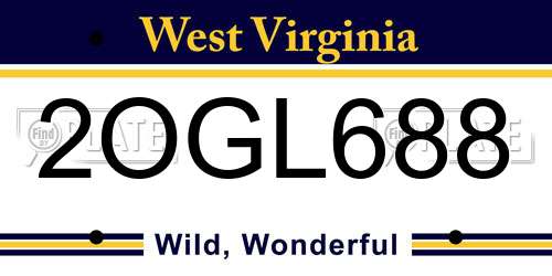 2OGL688 West Virginia License Plate