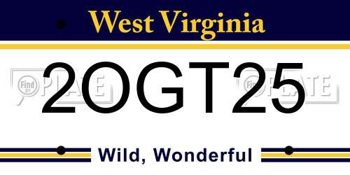 2OGT25 West Virginia License Plate