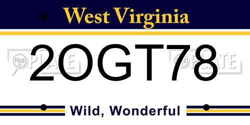 2OGT78 West Virginia License Plate