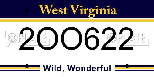 2OO622 West Virginia License Plate