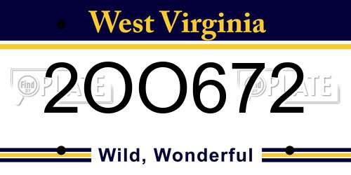 2OO672 West Virginia License Plate