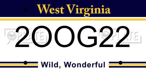 2OOG22 West Virginia License Plate