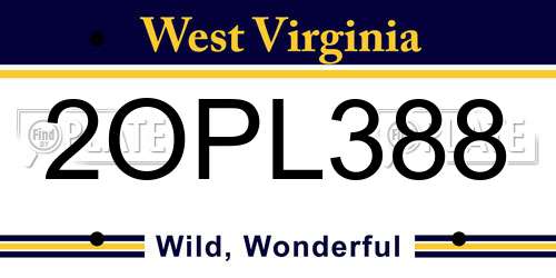 2OPL388 West Virginia License Plate