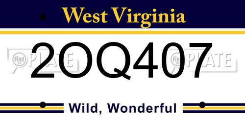 2OQ407 West Virginia License Plate