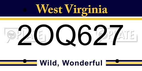2OQ627 West Virginia License Plate