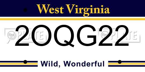 2OQG22 West Virginia License Plate