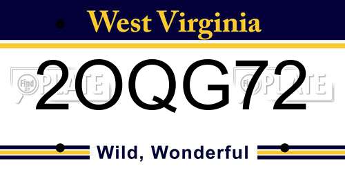 2OQG72 West Virginia License Plate