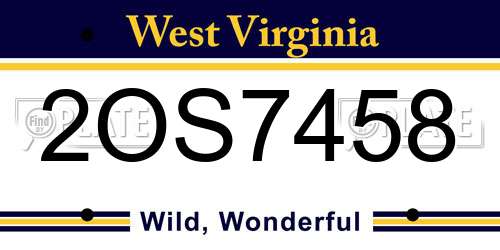2OS7458 West Virginia License Plate