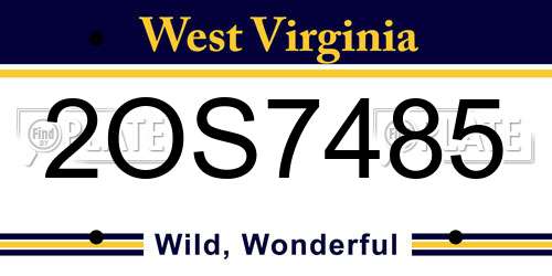 2OS7485 West Virginia License Plate