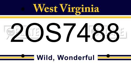 2OS7488 West Virginia License Plate