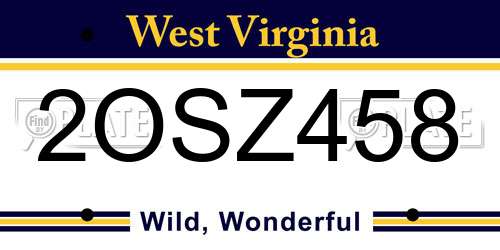 2OSZ458 West Virginia License Plate