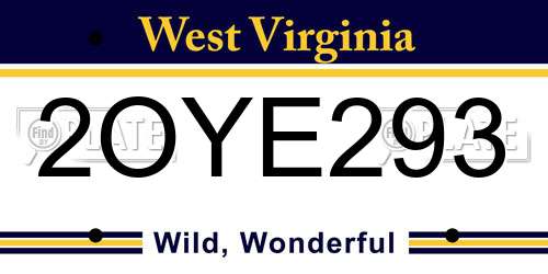 2OYE293 West Virginia License Plate