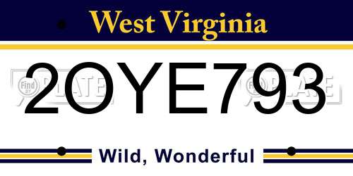 2OYE793 West Virginia License Plate