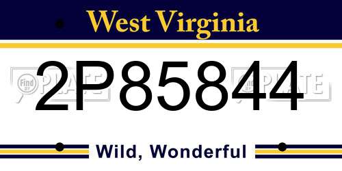 2P85844 West Virginia License Plate