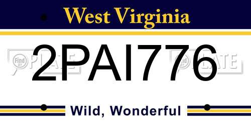 2PAI776 West Virginia License Plate
