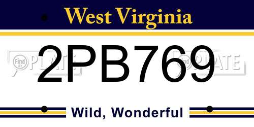 2PB769 West Virginia License Plate