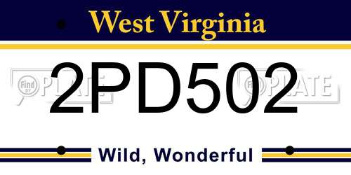 2PD502 West Virginia License Plate