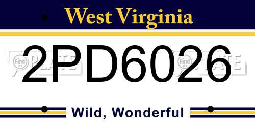 2PD6026 West Virginia License Plate
