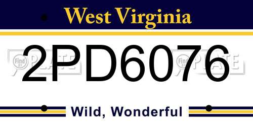 2PD6076 West Virginia License Plate