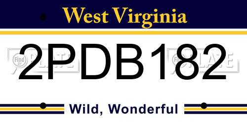 2PDB182 West Virginia License Plate