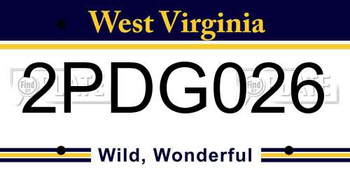 2PDG026 West Virginia License Plate