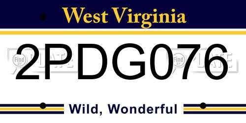 2PDG076 West Virginia License Plate