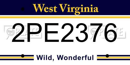2PE2376 West Virginia License Plate