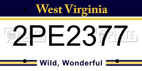 2PE2377 West Virginia License Plate